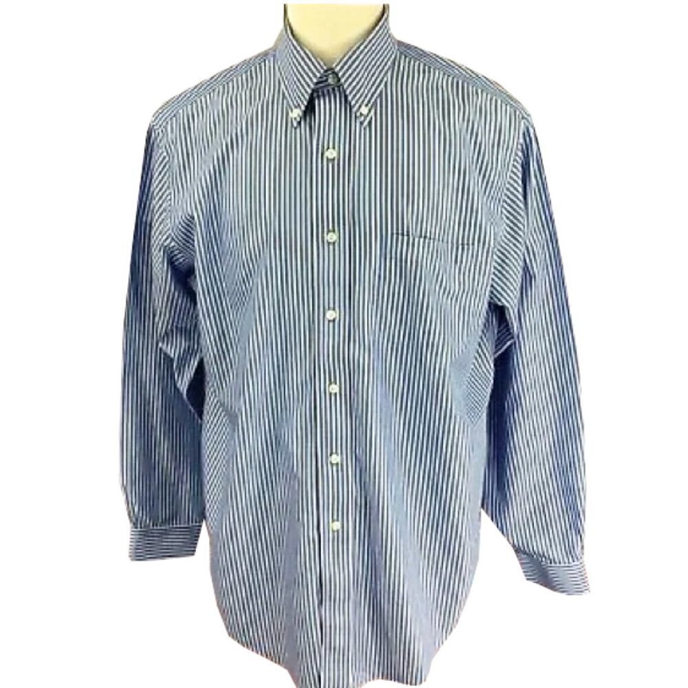🆕 BROOKS BROTHERS Men's Shirt The Original Polo Blue White Pin Stripe Size 16